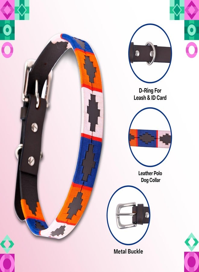 ADIL'S Adil’S Polo Dog Collar, 1 Inch Width Handcrafted by Artisans | Leather Dog Collar with Strong Metal Buckle & D-Ring for Small, Medium & Large Dogs, Size: 12” to 26”, Multicolor (Brown & White, M) - Image 2